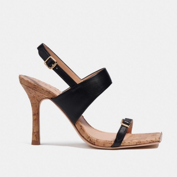 COACH KIT LEATHER SQUARE TOE STILETTO |SIZE 9.5 | BLACK / WOOD COLOR - Picture 5 of 12